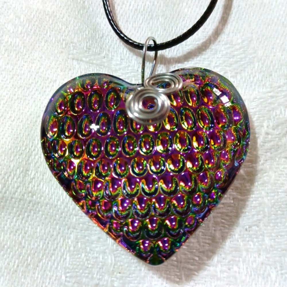 Rainbow titanium heart shaped pendant necklace, handmade jewelry, rainbow